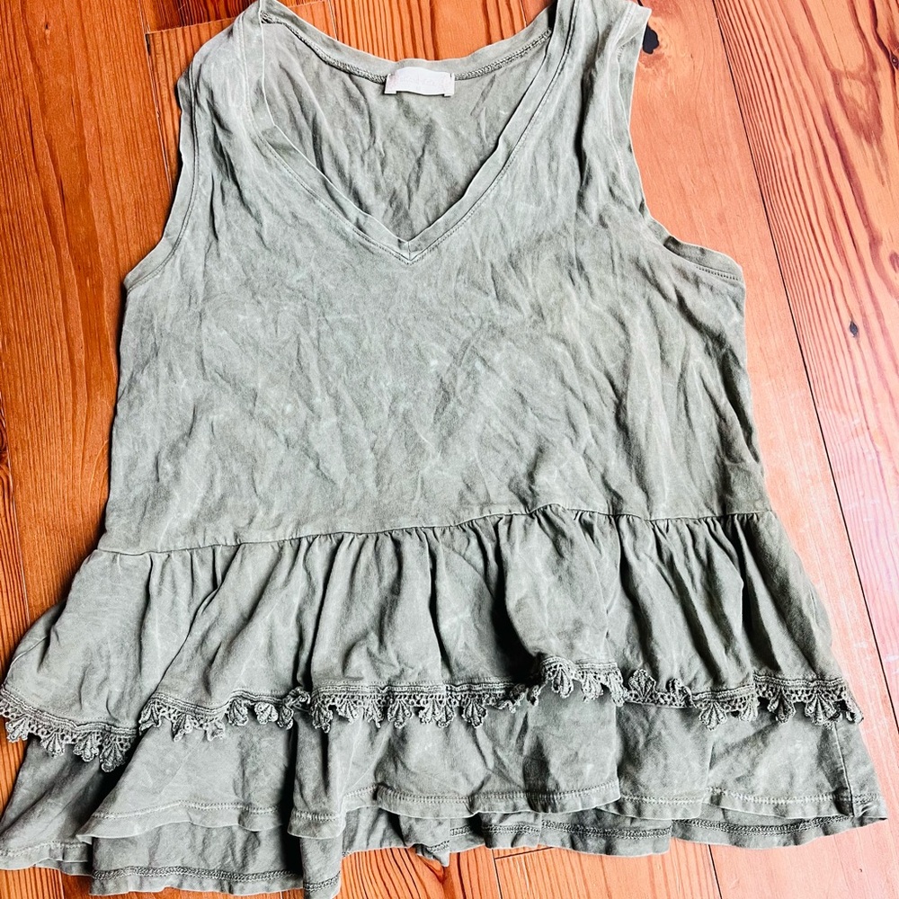 Altar’d State Sage Green Ruffle Tank Top